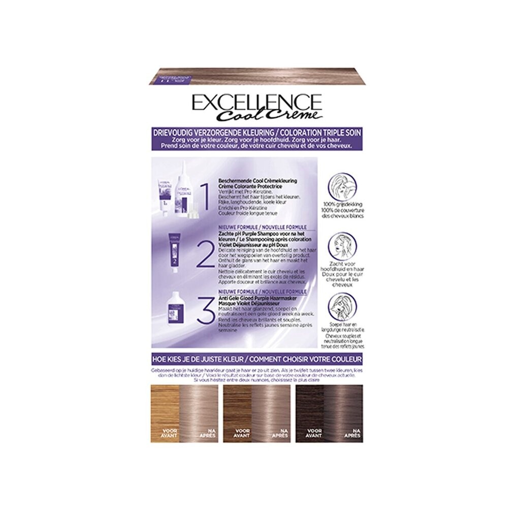 L'Oréal Paris Excellence Cool Crème 8.11 Ultra Licht Asblond Permanente Haarkleuring