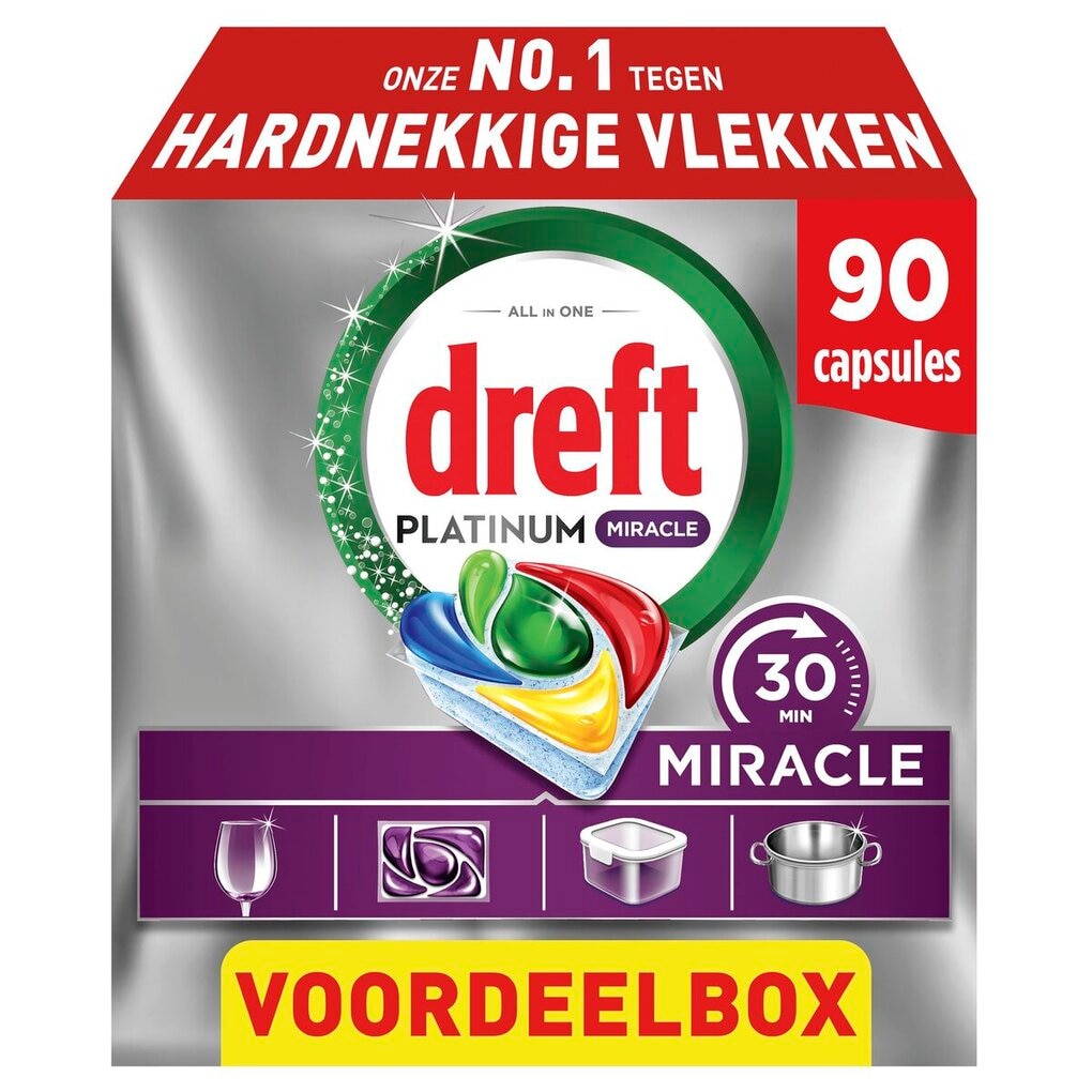 Dreft Capsules Lave-Vaisselle Tout-en-Un Platinum Miracle