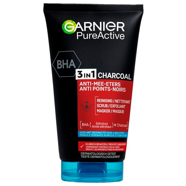 Garnier PureActive 3-In-1 Charcoal Reiniger, Scrub & Masker