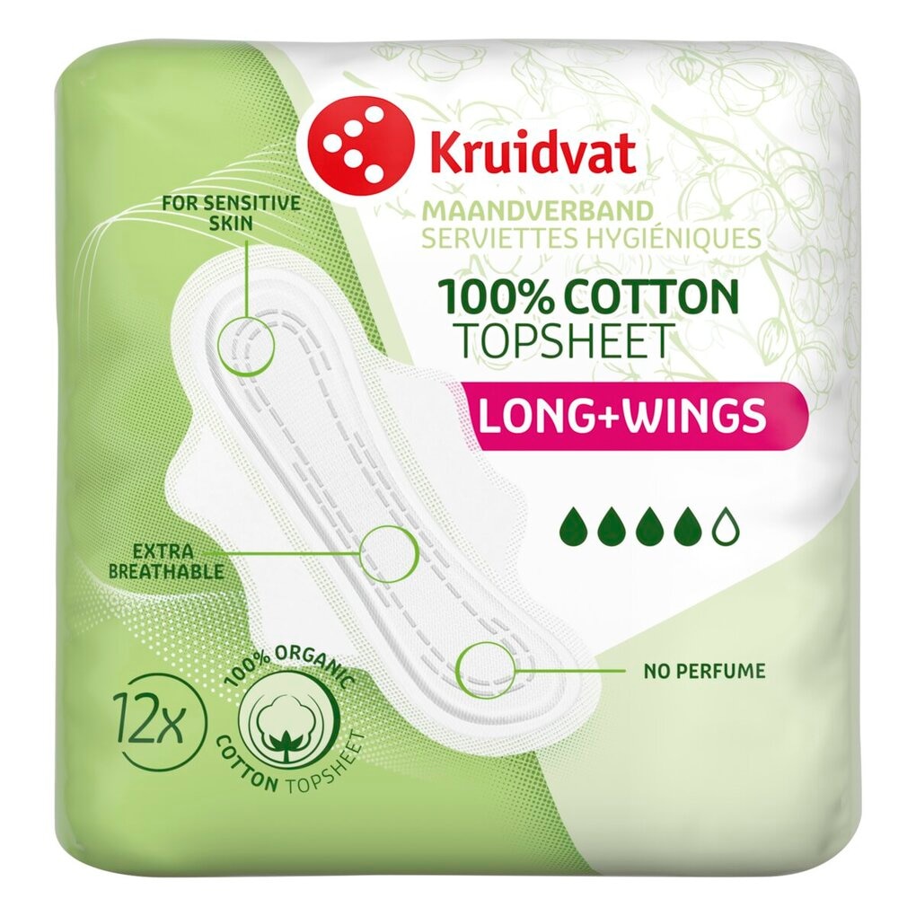 Kruidvat Serviettes Hygiéniques 100 % Cotton Long+ Wings Kruidvat Serviettes Hygiéniques 100 % Cotton Long+ Wings