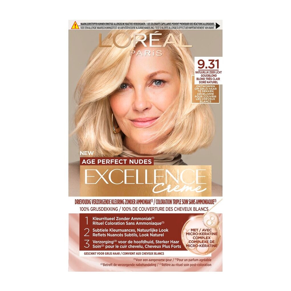 L'Oréal Paris Coloration Cheveux Age Perfect Nudes Excellence Crème 9.31 Blond Doré Naturel Très Clair