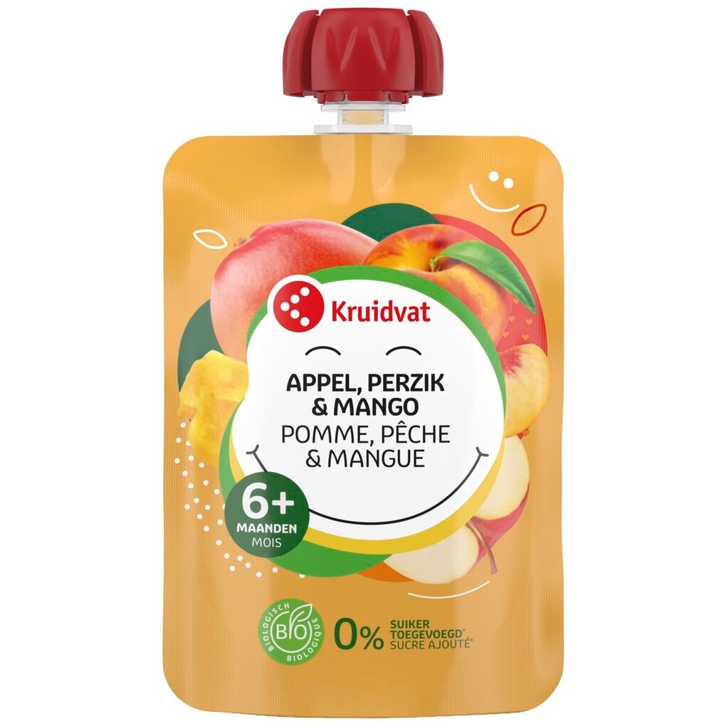 Kruidvat Gourde Mango-Pêche Bio avec Pomme 6+M Kruidvat Gourde Mango-Pêche Bio avec Pomme 6+M