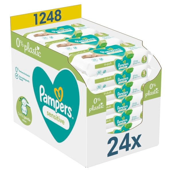 Pampers Sensitive 0% Plastic Babydoekjes 24 x 52 = 1248 stuks