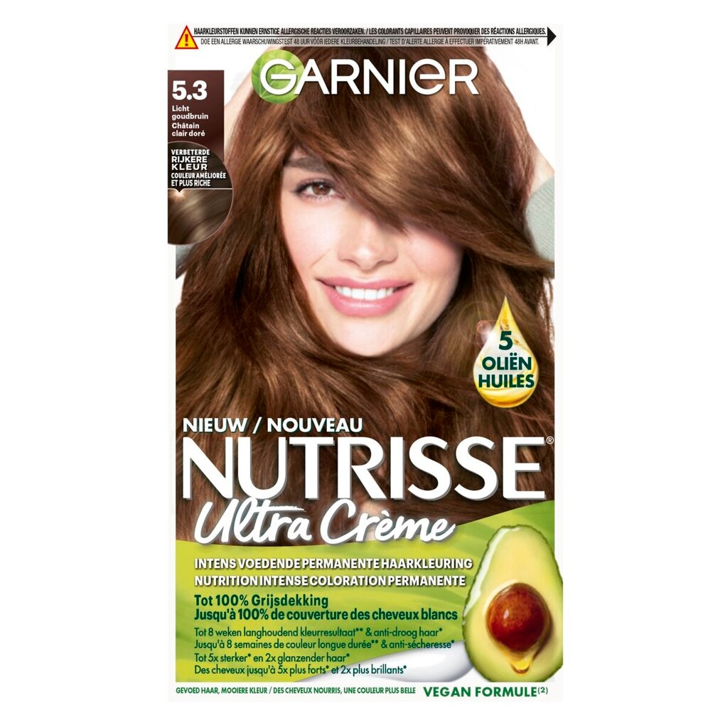 Garnier Nutrisse Ultra Crème 5.3 Licht Goudbruin Permanente Haarkleuring Garnier Nutrisse Ultra Crème 5.3 Licht Goudbruin Permanente Haarkleuring