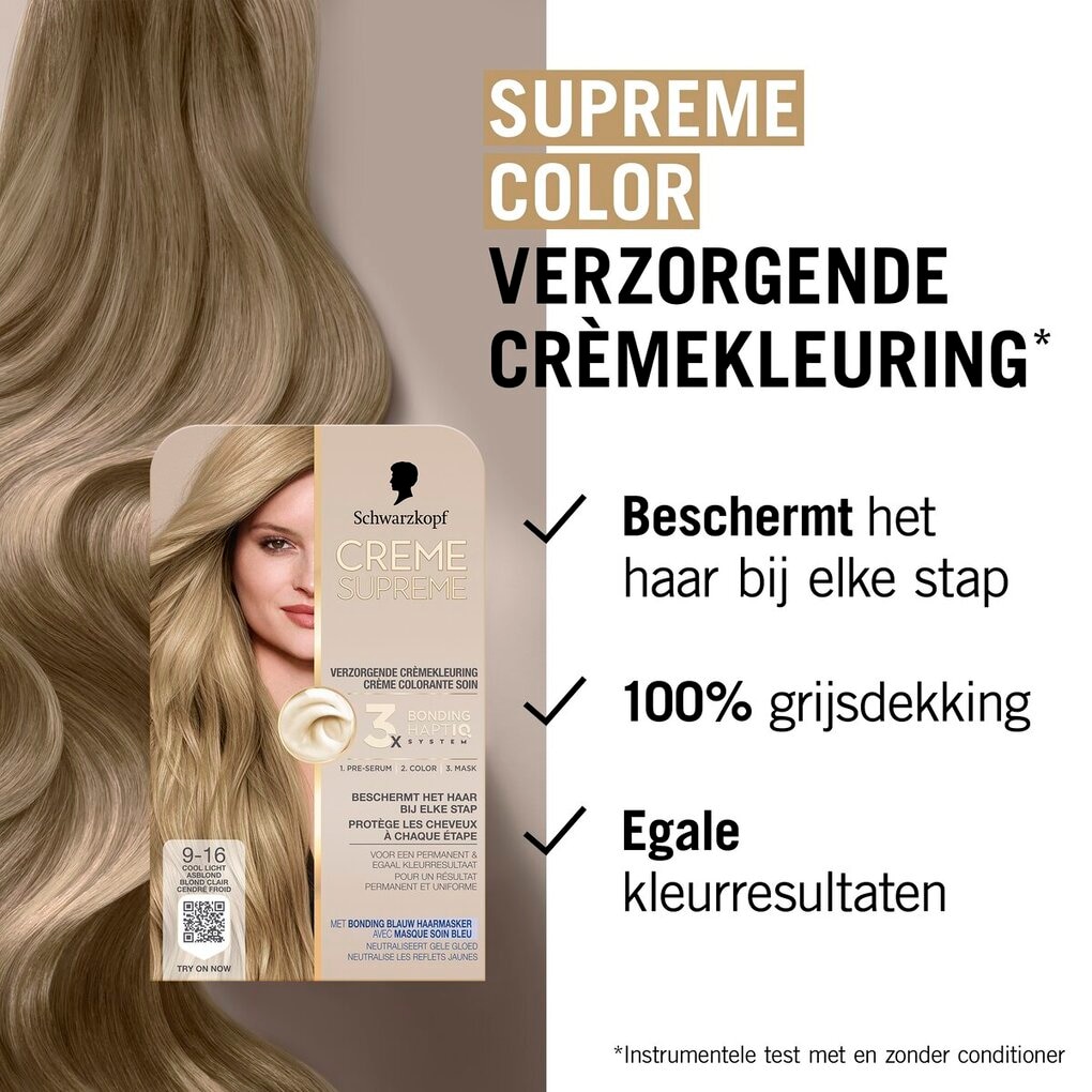 Schwarzkopf Creme Supreme 9-16 Cool Licht Asblond Verzorgende Crèmekleuring