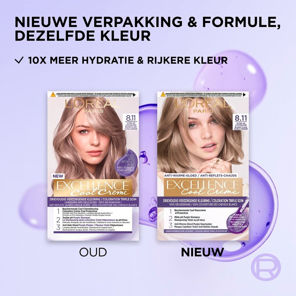 L'Oréal Paris Excellence Cool Crème 8.11 Ultra Licht Asblond Permanente Haarkleuring