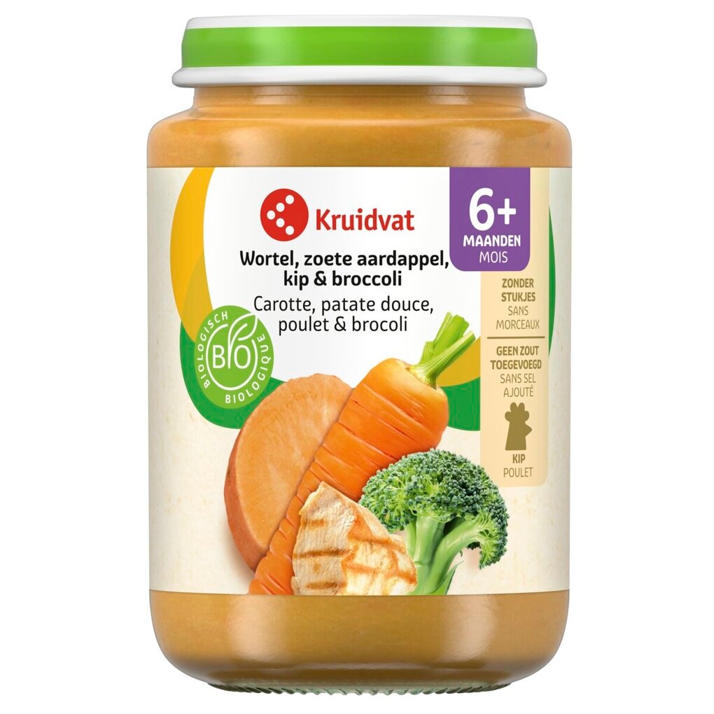 Kruidvat 6+M Bio Wortel, Zoete Aardappel, Kip & Broccoli Maaltijd