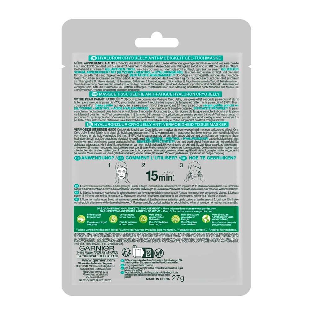 Garnier SkinActive Hyaluron Cryo Jelly Anti-Vermoeidheid Tissuemasker