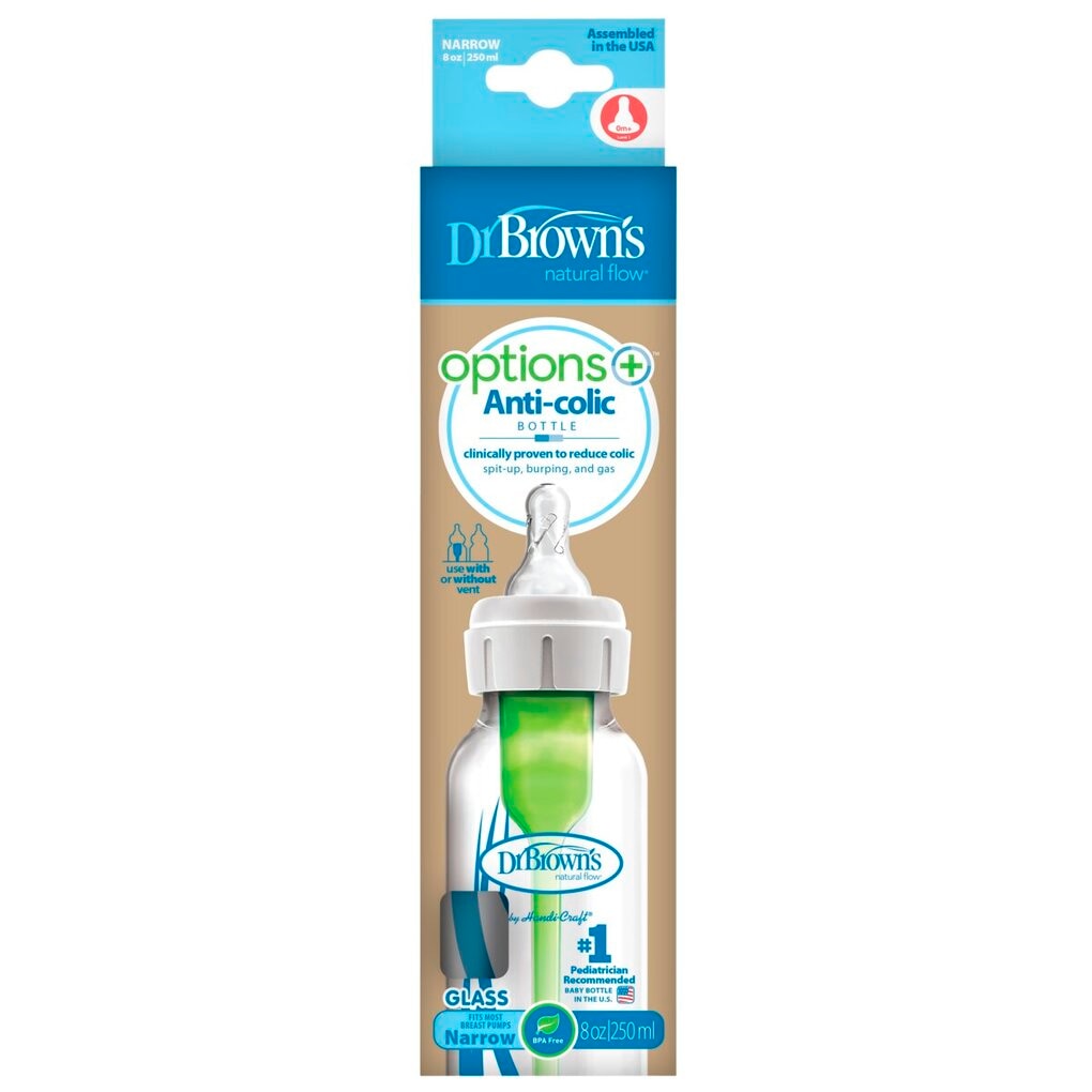 Dr. Brown's 0+M Options+ Anti-Colic Glazen Fles
