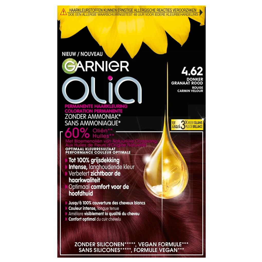 Garnier Olia 4.62 Donker Granaatrood Permanente Haarkleuring Garnier Olia 4.62 Donker Granaatrood Permanente Haarkleuring