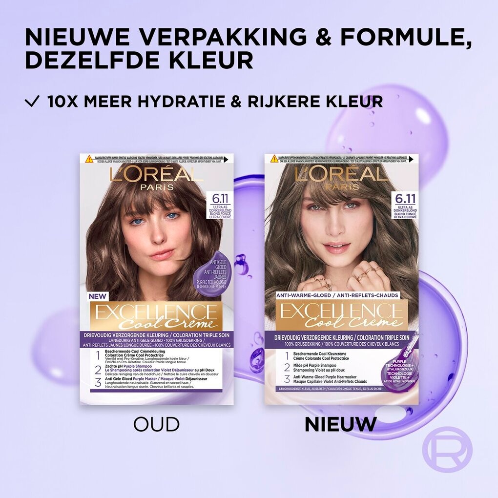 L'Oréal Paris Excellence Cool Crème 6.11 Ultra As Donkerblond Permanente Haarkleuring
