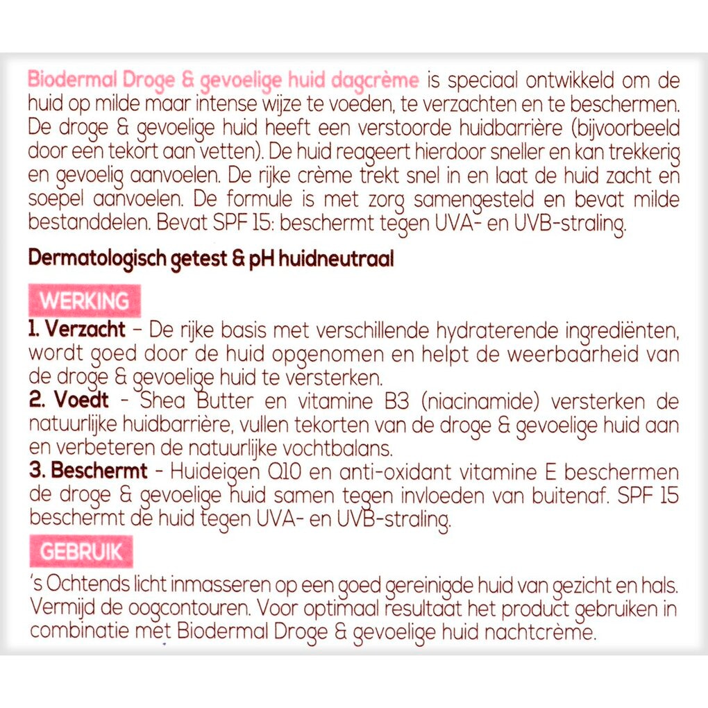Biodermal Dagcrème voor de Droge en Gevoelige Huid