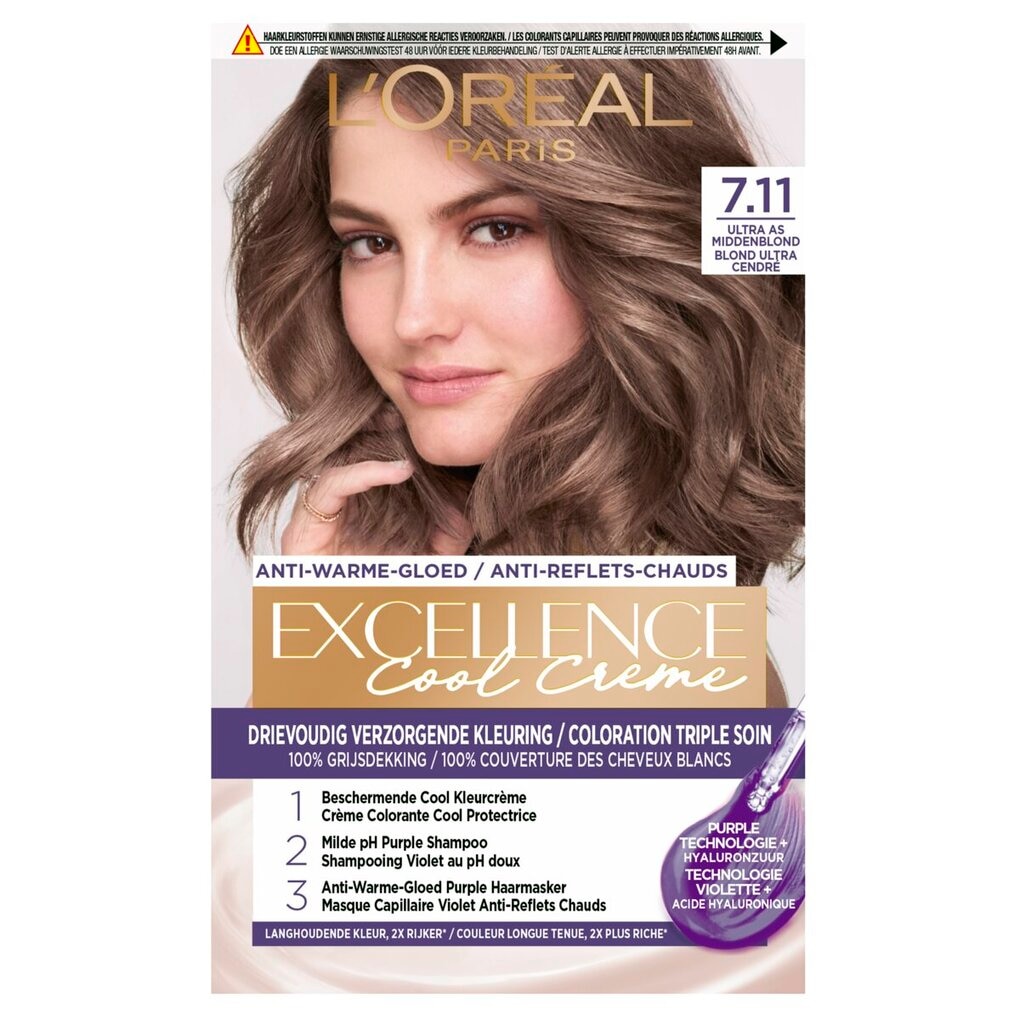 L'Oréal Paris Excellence Cool Crème 7.11 Ultra As Middenblond Permanente Haarkleuring