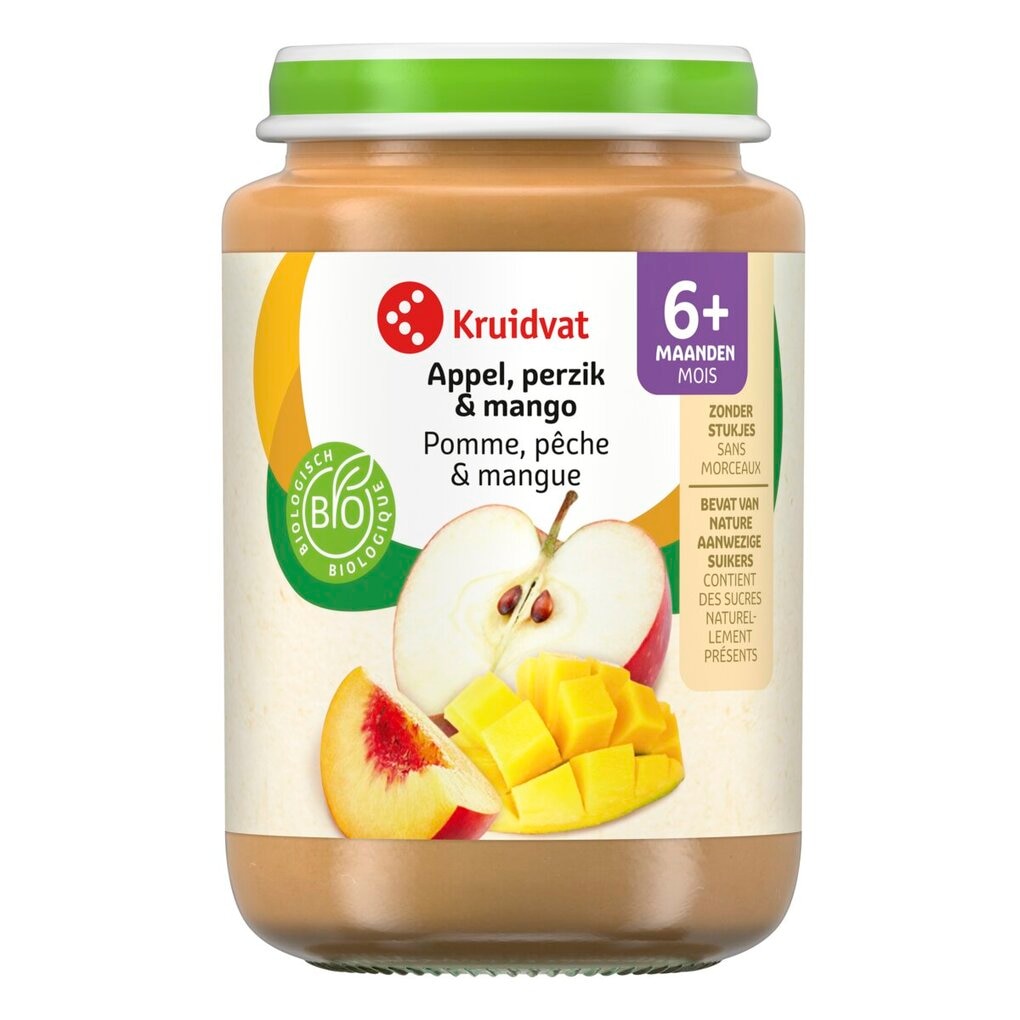 Kruidvat 6+M Bio Appel, Perzik & Mango Fruithapje