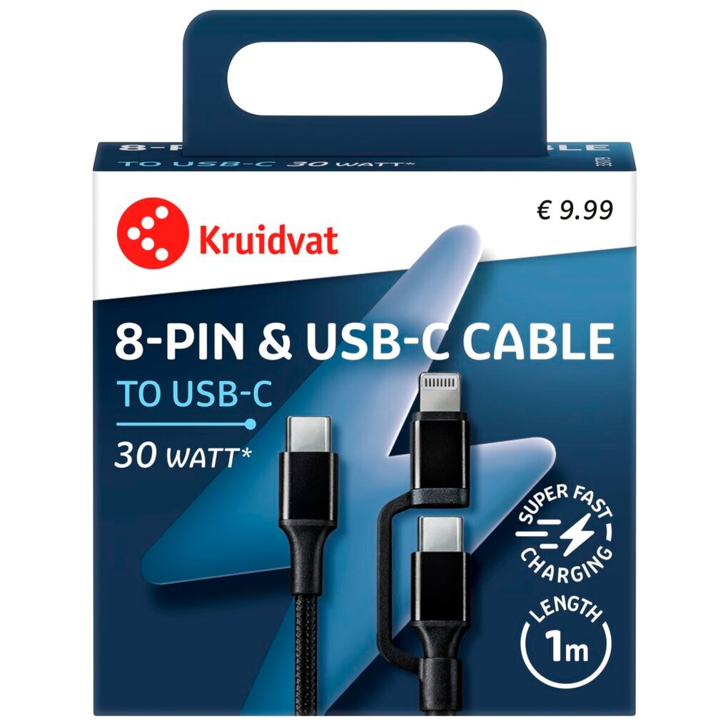 Kruidvat Dual 30W USB-C-naar-8-pin Kabel