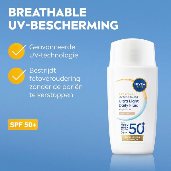 NIVEA Sun Breathable Uv Specialist SPF50+ Light Tinted Ultra Light Daily Fluid