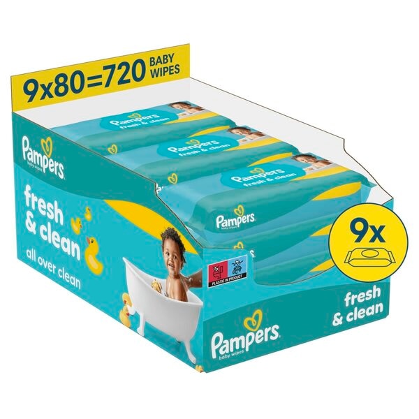 Pampers Fresh & Clean Babydoekjes 9 x 60 = 540 stuks