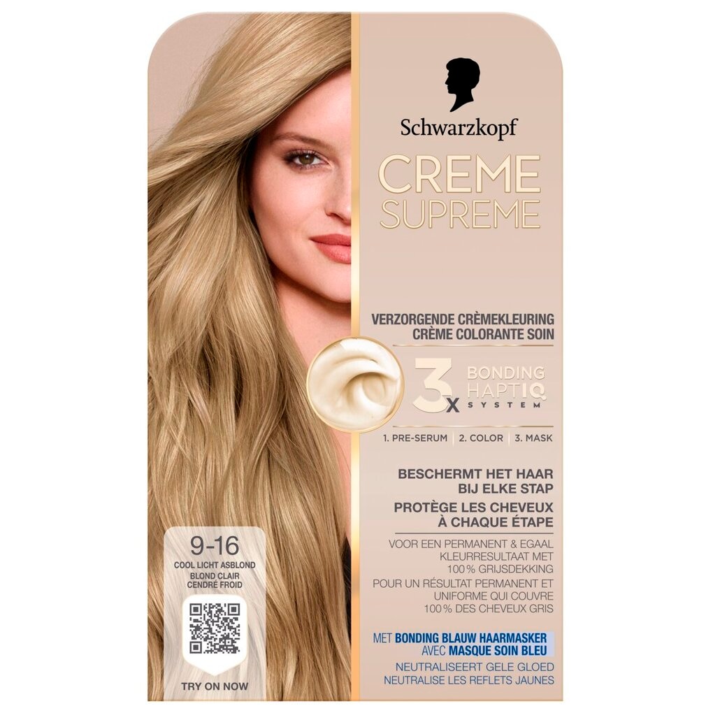 Schwarzkopf Creme Supreme Crème Colorante Soin 9-16 Blond Clair Cendré Froid