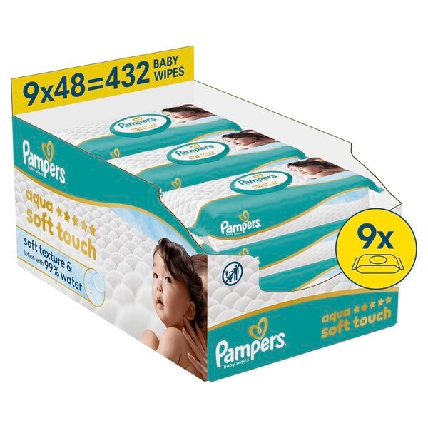 Pampers Aqua Soft Touch Babydoekjes 9 x 48 = 432 stuks