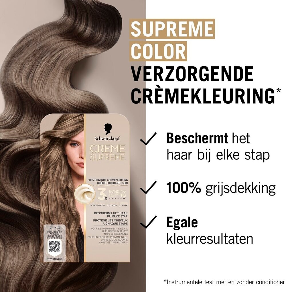 Schwarzkopf Creme Supreme 7-16 Cool Donker Asblond Verzorgende Crèmekleuring