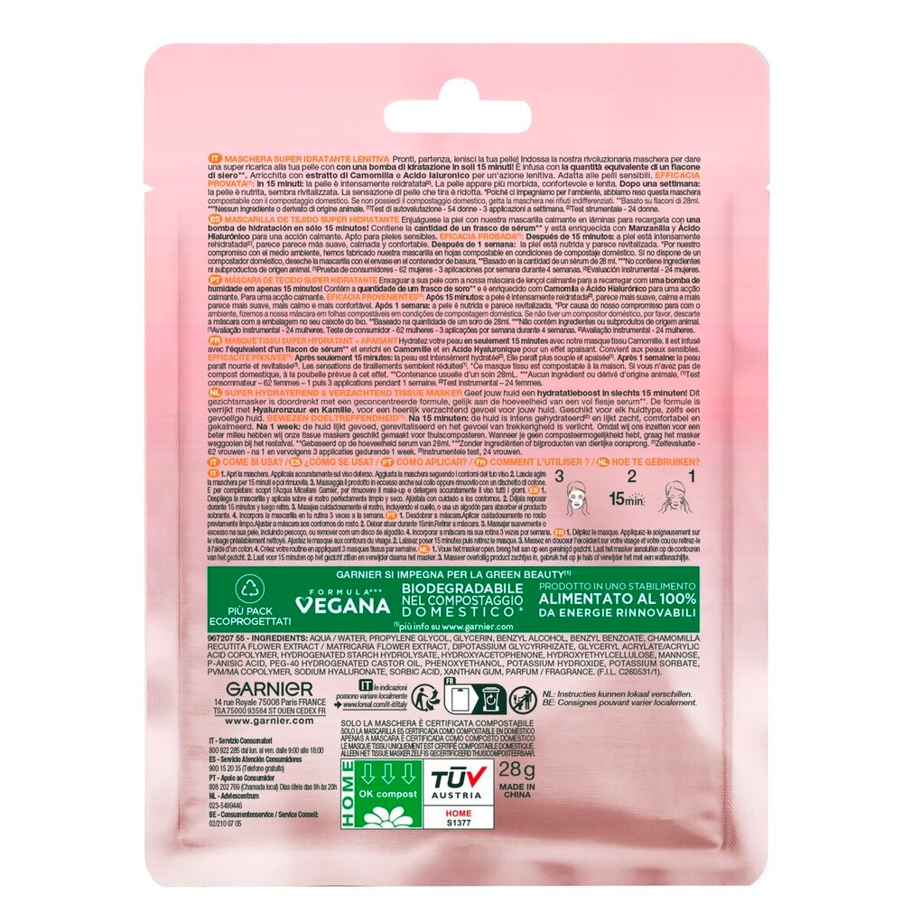 Garnier SkinActive Hydra Bomb Kamille en Hyaluronzuur Tissuemasker