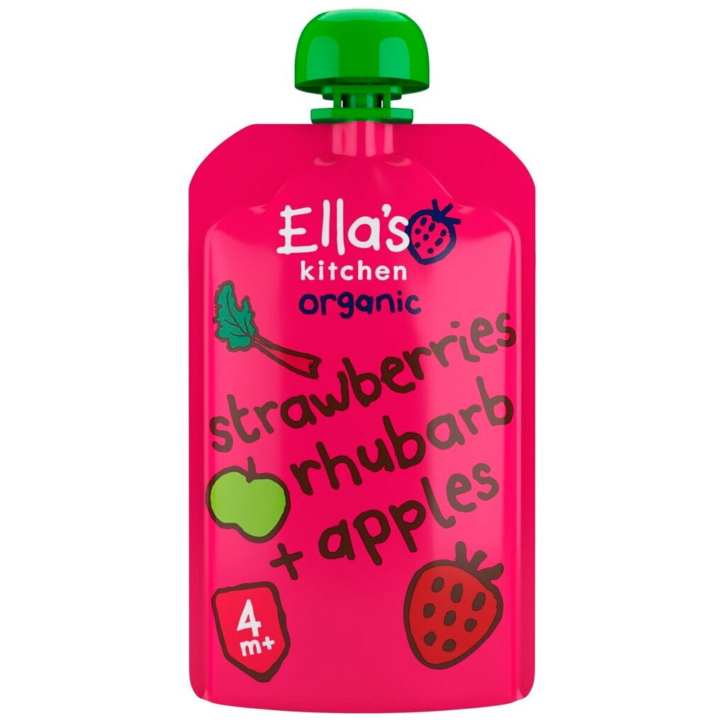 Ella's Kitchen Organic 4M+ Bio Rabarber Aarbeien en Appel Knijpzakje