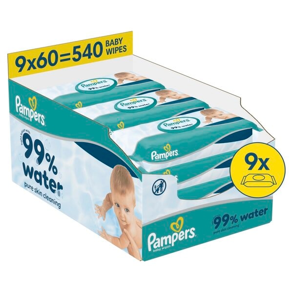 Pampers 99% Water Babydoekjes 9 x 60 = 540 stuks