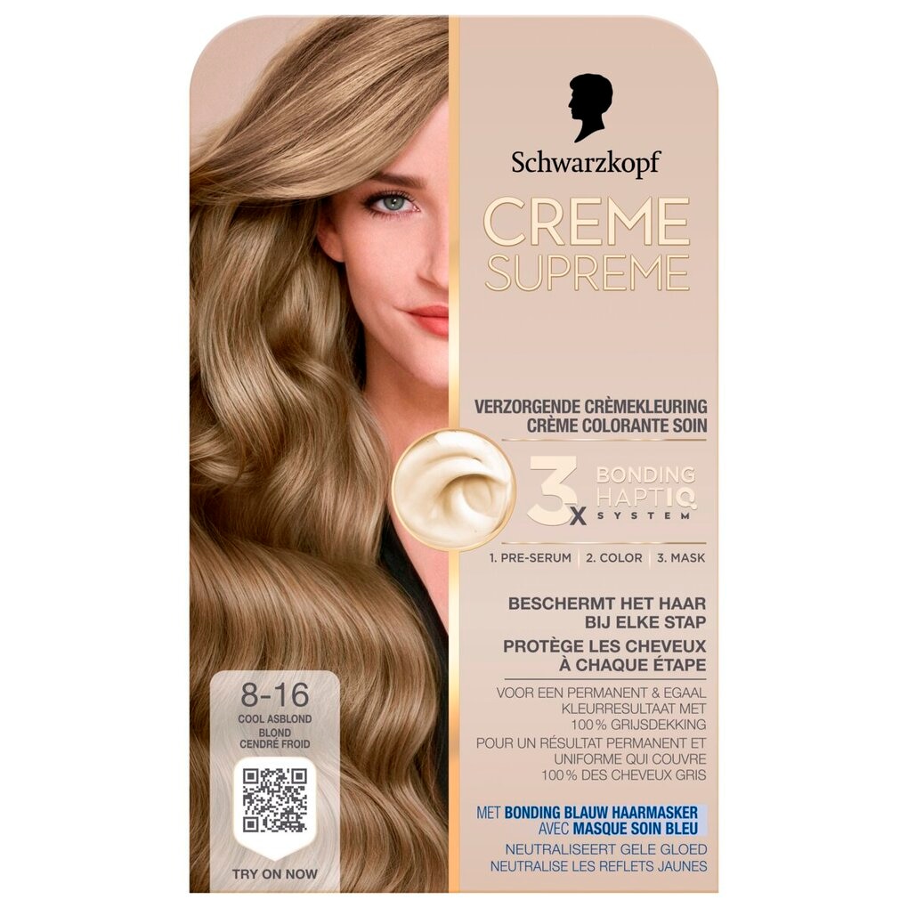 Schwarzkopf Creme Supreme Crème Colorante Soin 8-16 Blond Cendré Froid