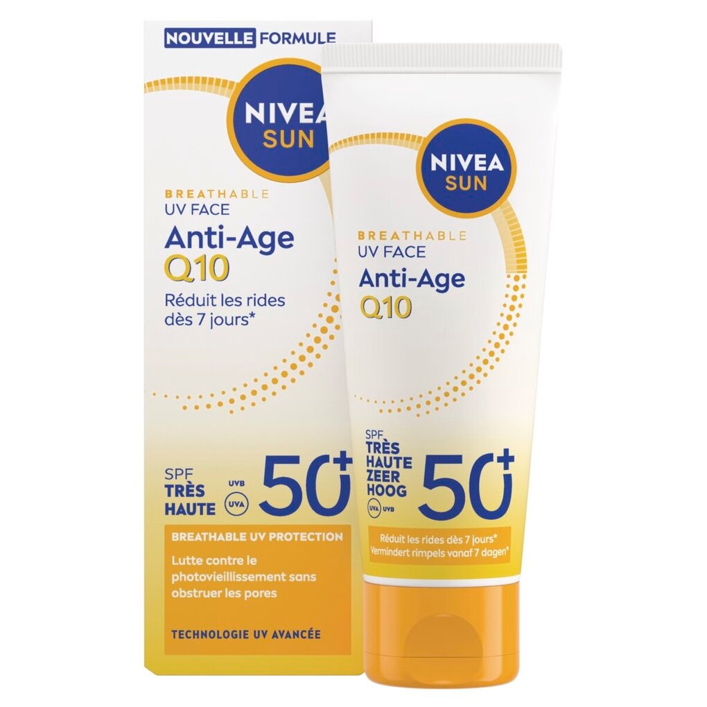 NIVEA Sun Crème Solaire Breathable UV Face Anti-Age Q10 FPS50+