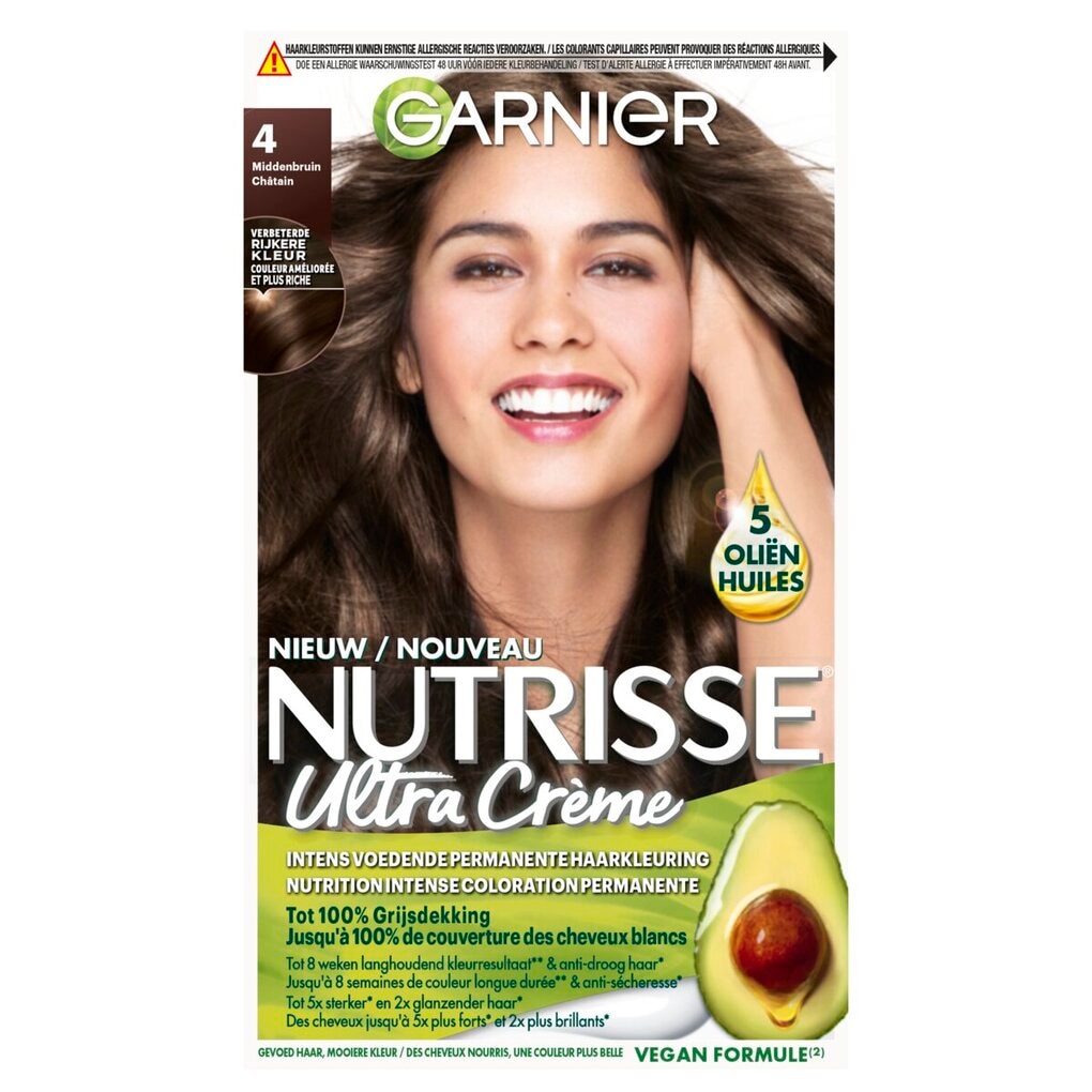 Garnier Nutrisse Ultra Crème 4 Middenbruin Permanente Haarkleuring