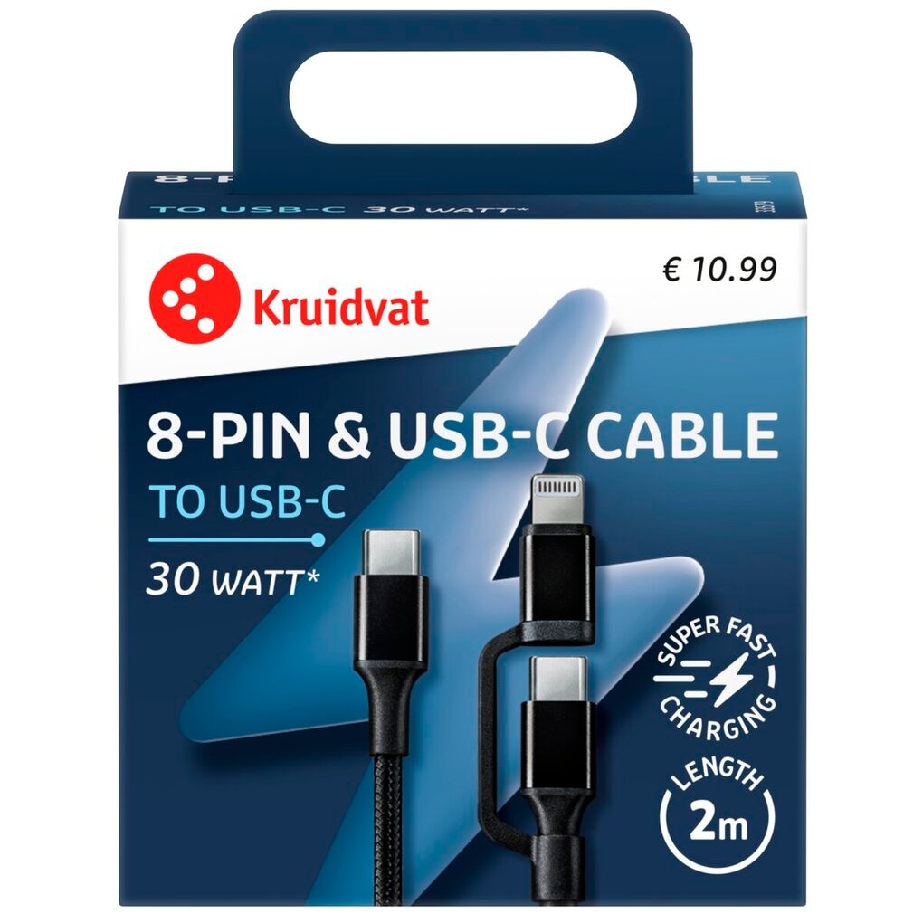Kruidvat Dual 30W USB-C-naar-8-pin Kabel