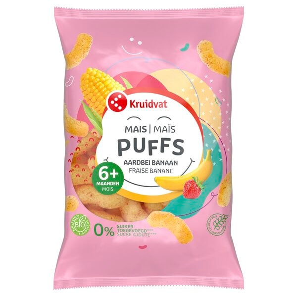 Kruidvat 6+M Bio Aardbei en Banaan Maïspuffs