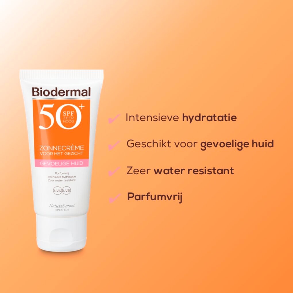 Biodermal Gevoelige Huid SPF50+ Zonnecrème voor je Gezicht