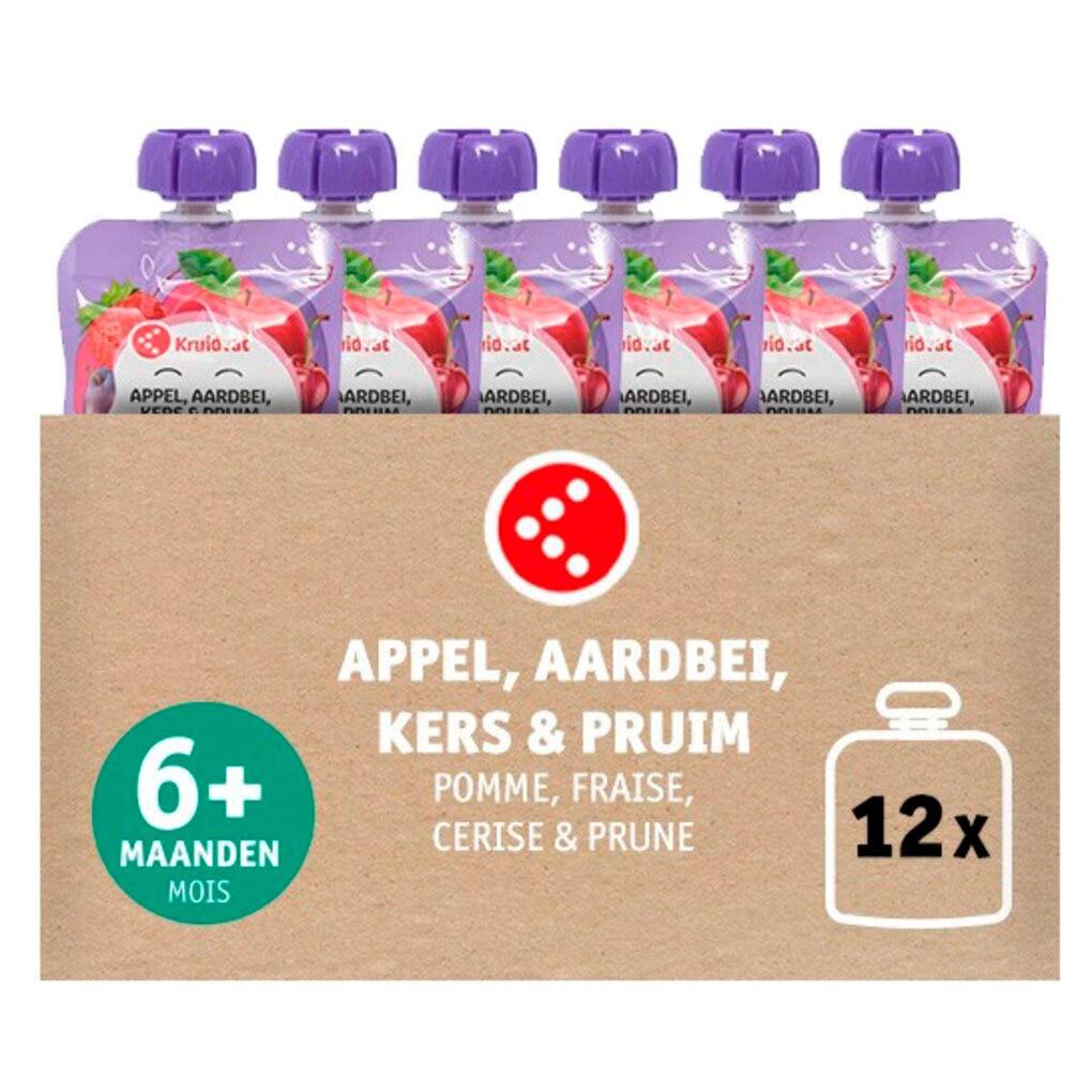 Kruidvat 6+M Bio Appel, Aardbei, Kers en Pruim Knijpzakje