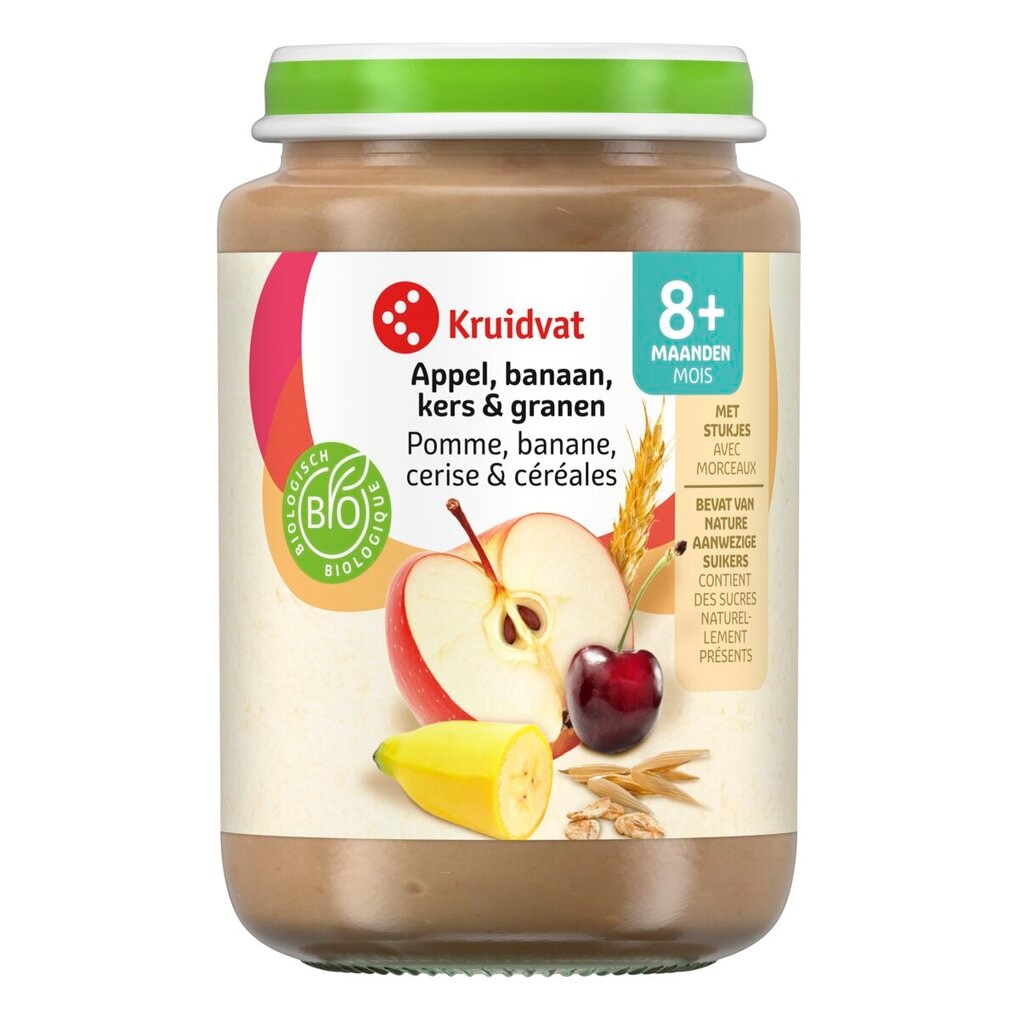 Kruidvat 8+M Bio Appel, Banaan, Kers & Granen Fruithapje